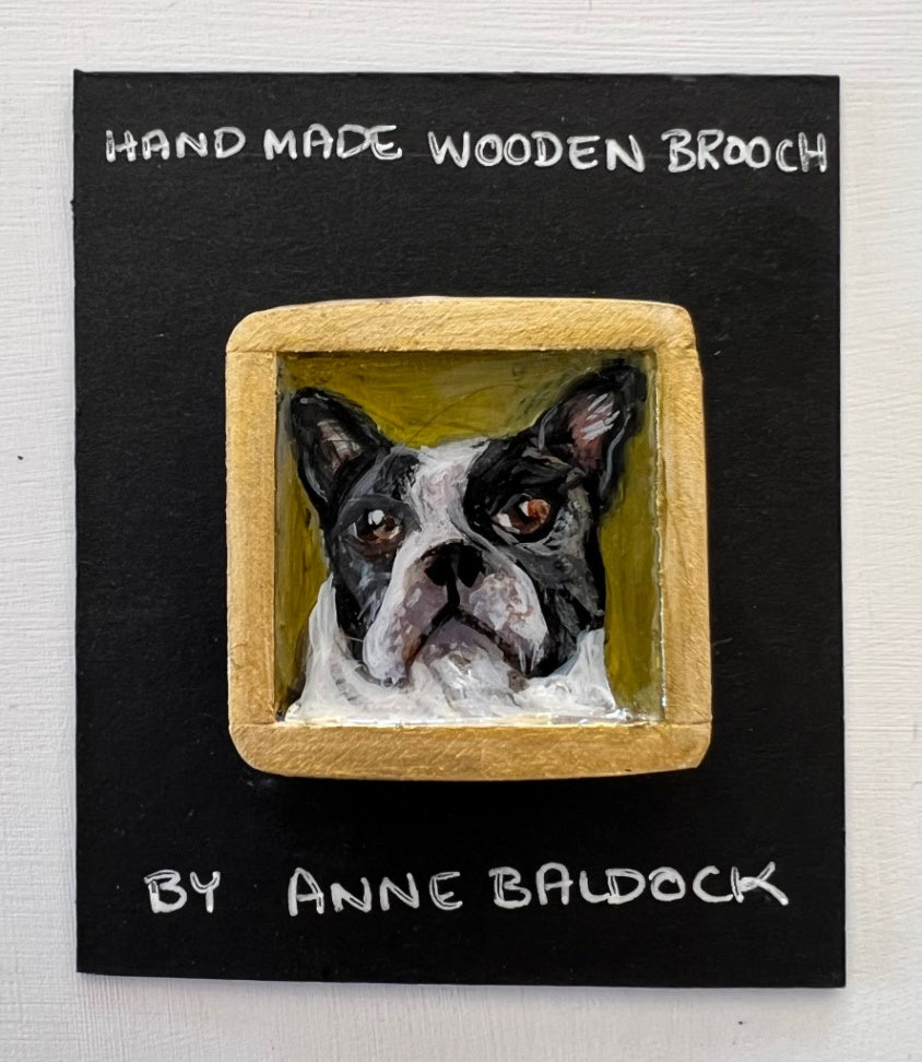 French Bulldog in Frame Brooch